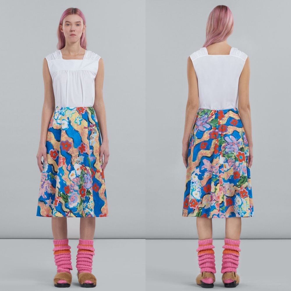 Marni Floral Midi PRINTED Flaminia Veronesi POPLIN SKIRT Size 36 or US Size 0